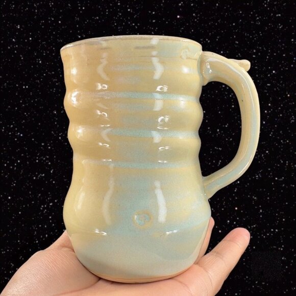 Hand Made Studio Pottery Coffee Cup Mug Snail Swirls Shape Signed Love Stoneware - Picture 1 of 10